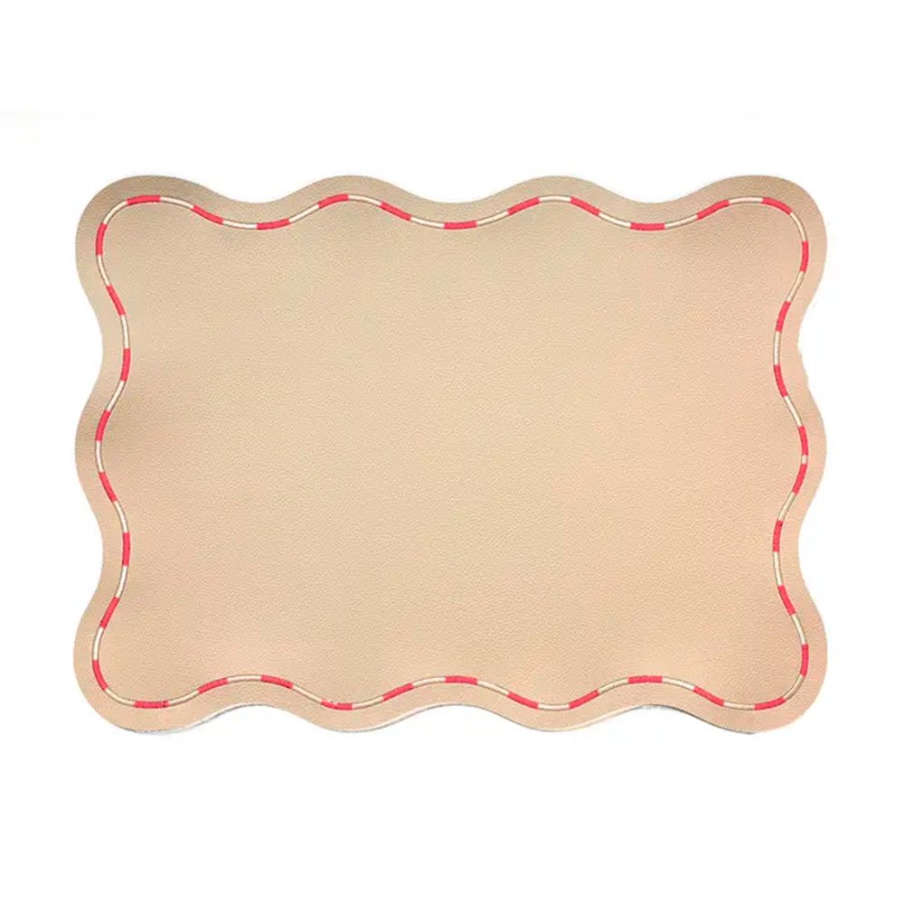 Individual Beige con Bordes Ondulados Rosa