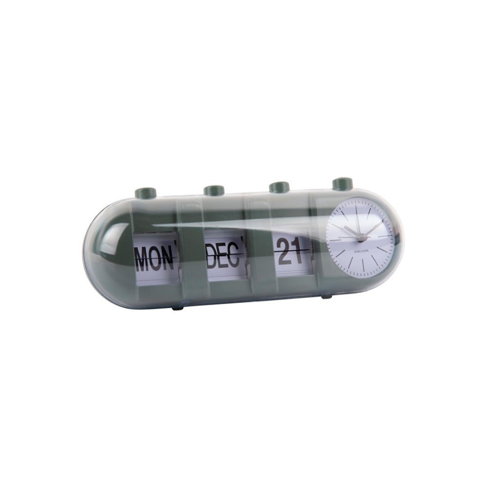Reloj Despertador Retro Tube Calendar Flip Verde