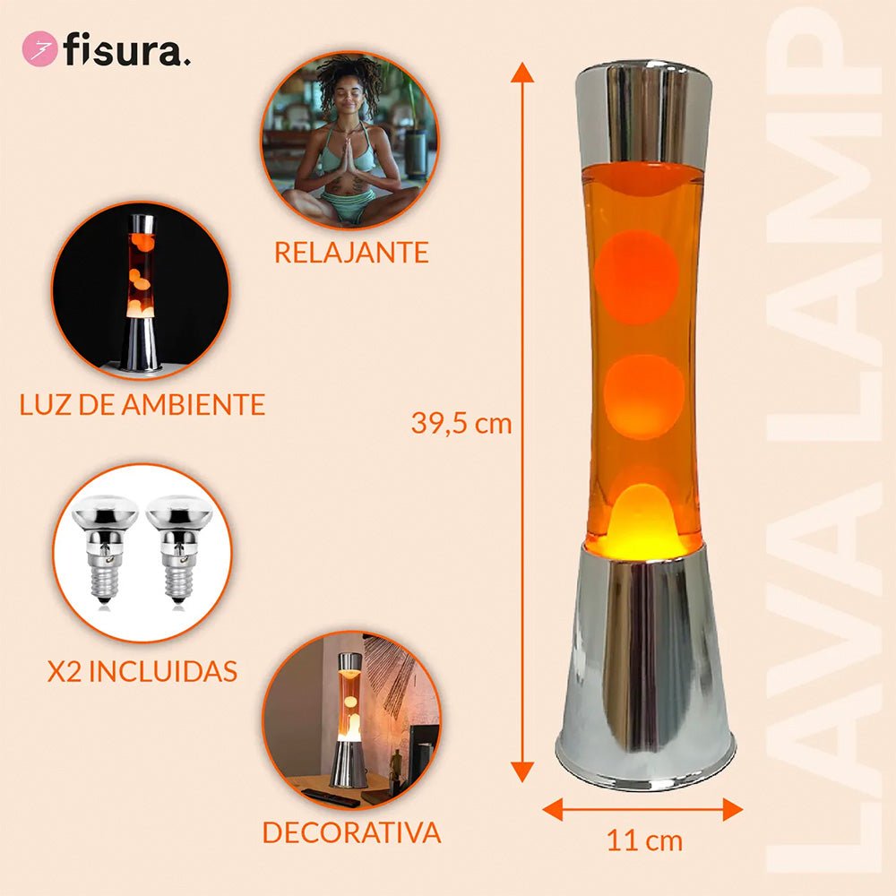 Lava Lamp with Chrome Base, Orange Liquid, and Orange Lava