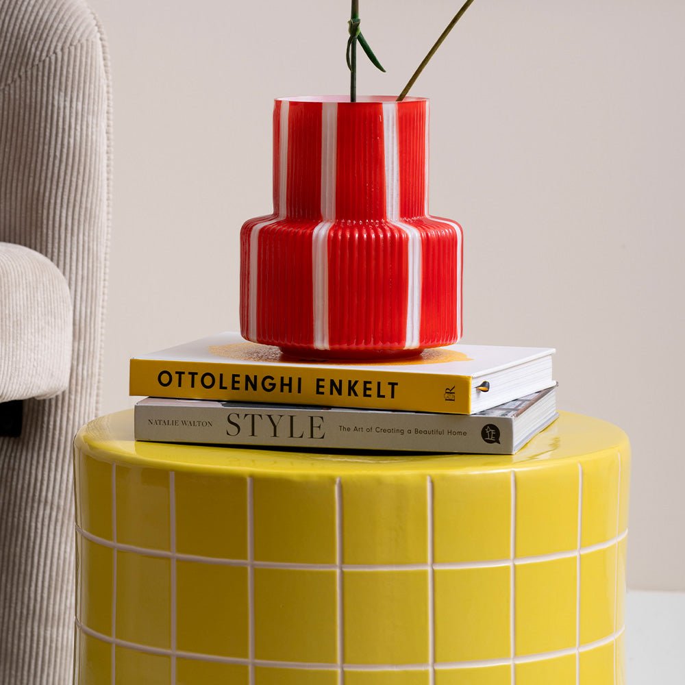 Side Table Retro Tiles Low Citrine Yellow