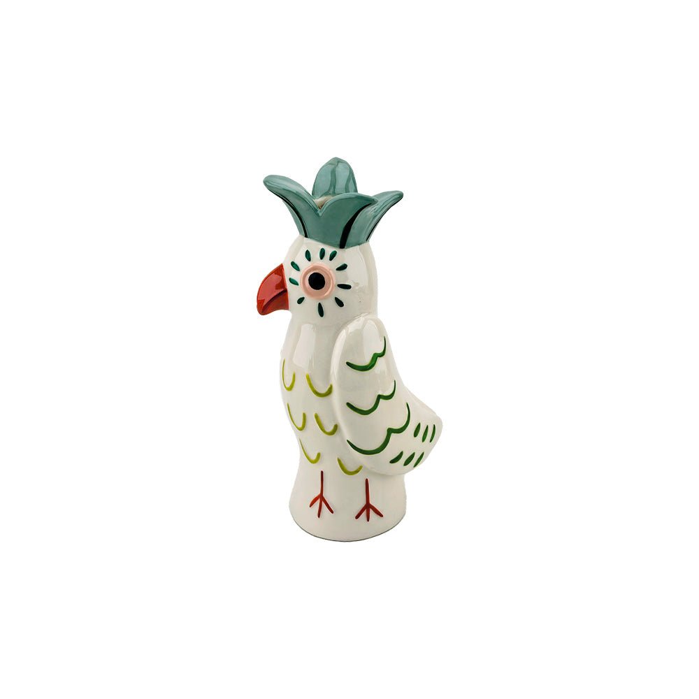 Vase naïf soliflore avec motif d'oiseau vert