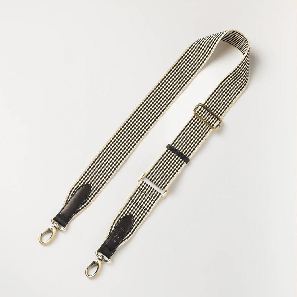 Bracelet en tissu à carreaux - Noir et blanc/Cuir noir classique