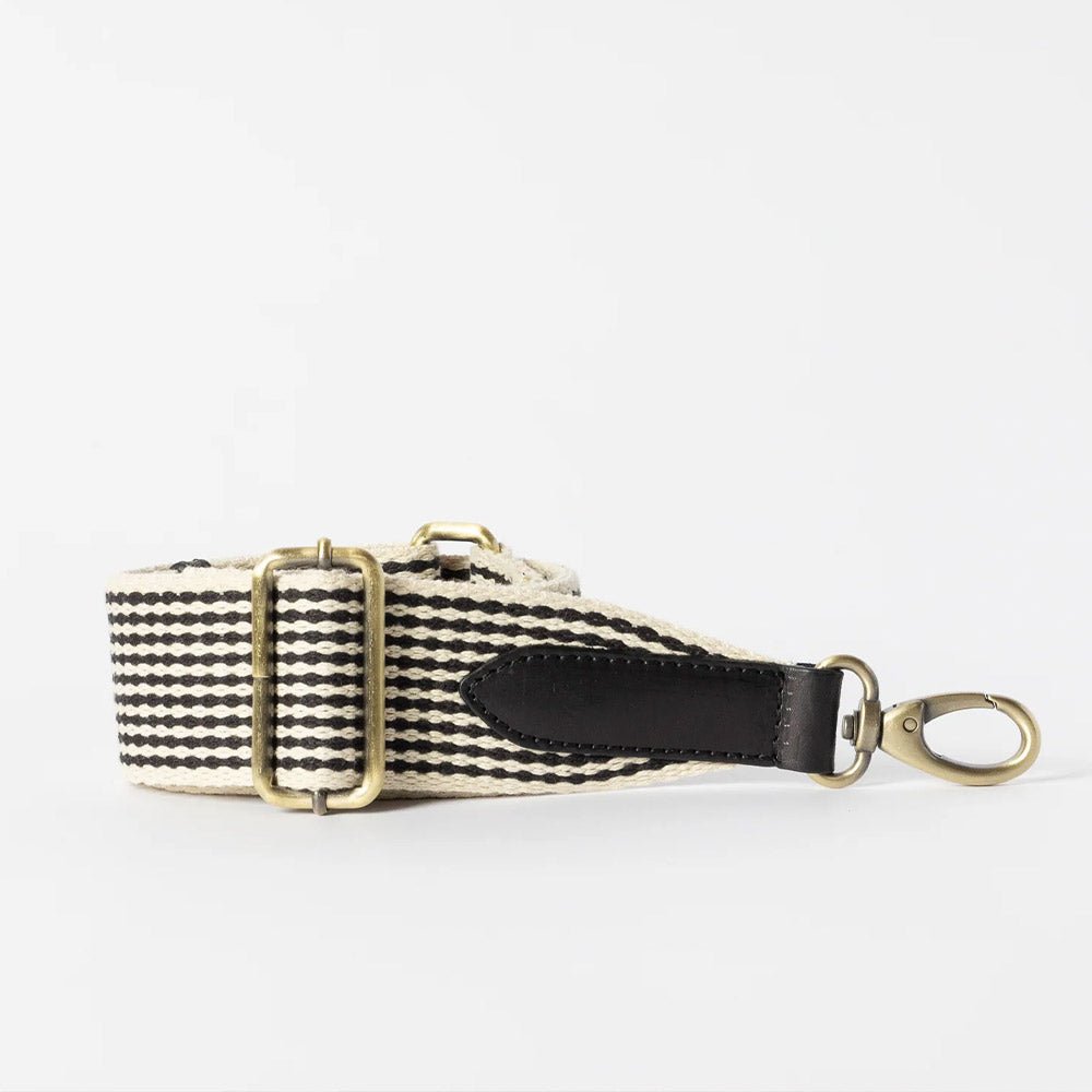 Bracelet en tissu à carreaux - Noir et blanc/Cuir noir classique