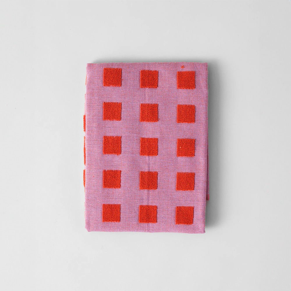 Torchon en coton à carreaux lilas/rouge chaud