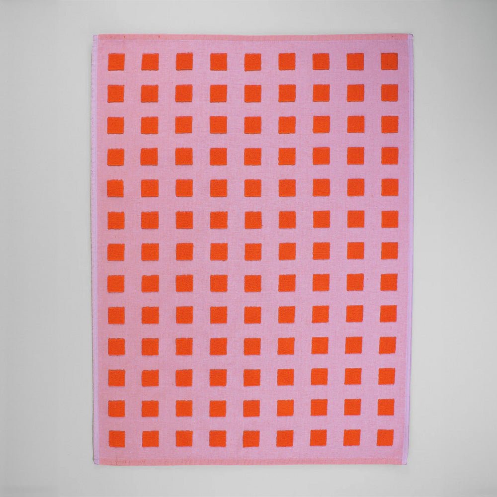Torchon en coton à carreaux lilas/rouge chaud