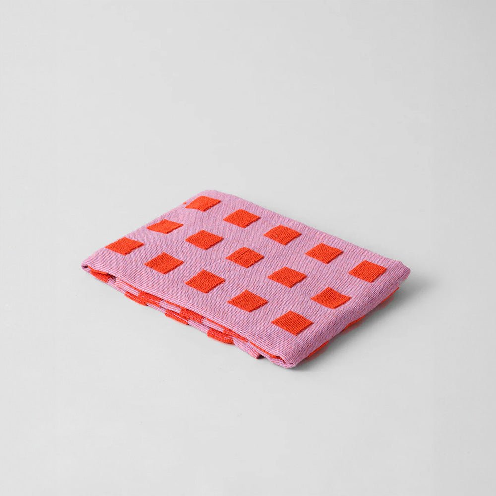 Torchon en coton à carreaux lilas/rouge chaud