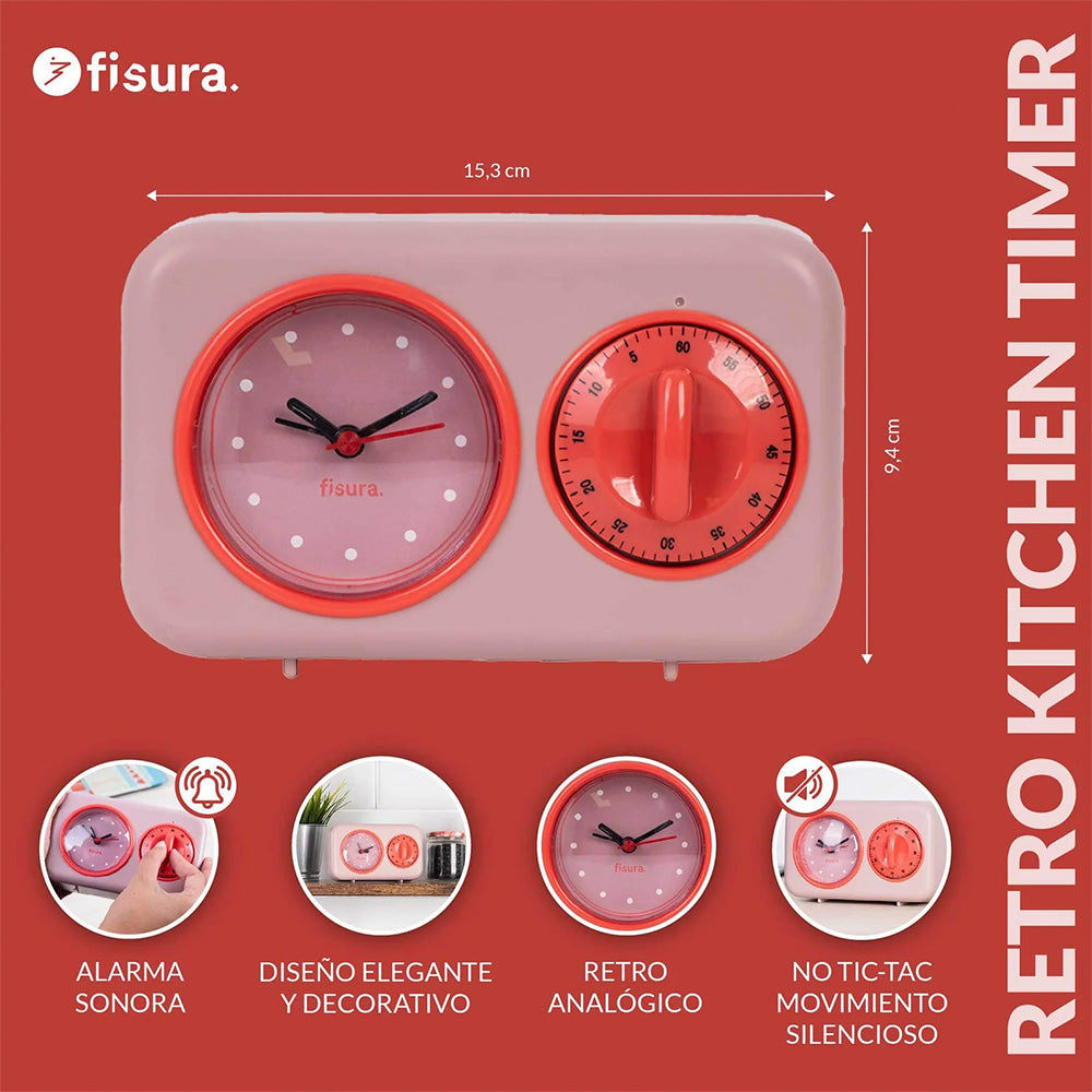 Minuteur de cuisine rétro - Rose