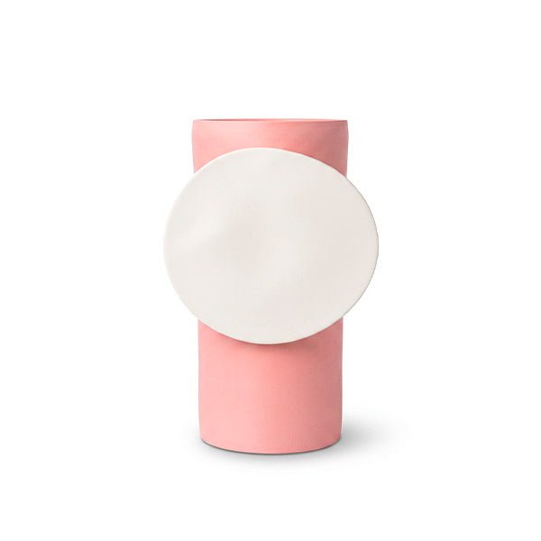 Vase rose cercle blanc