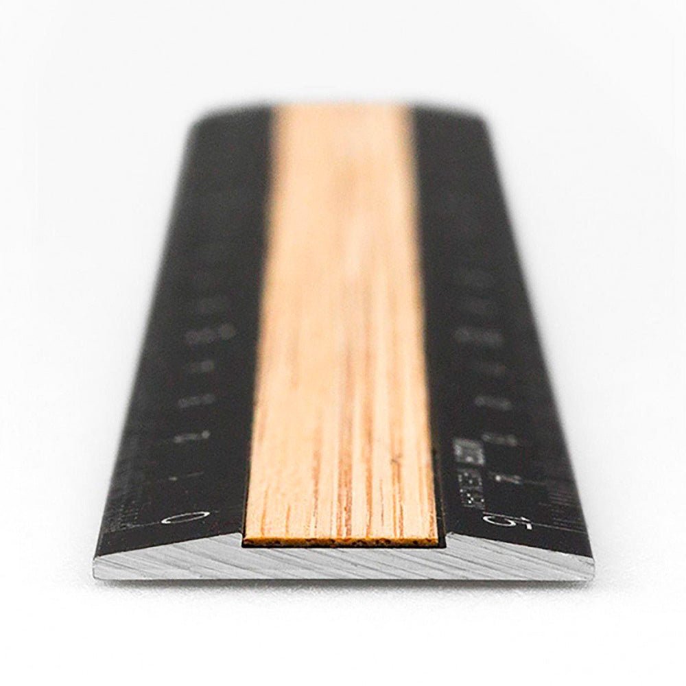 Regla de Aluminio y Madera 15cm Negro/Marrón Claro