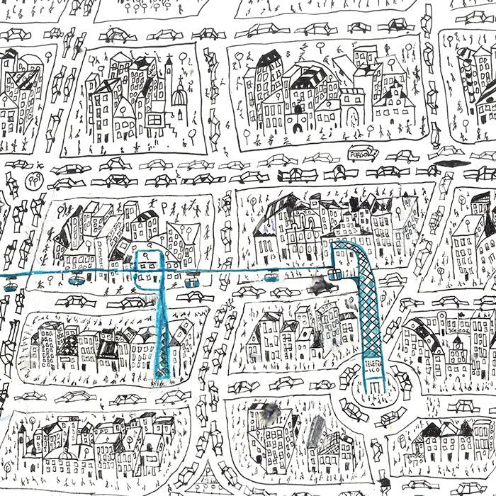 La ville et le téléphérique A3 Giclée Print