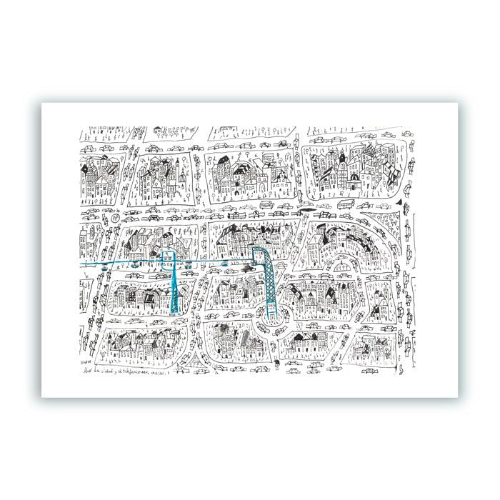 La ville et le téléphérique A3 Giclée Print