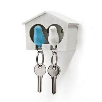Duo Sparrow Keyring White - Blue