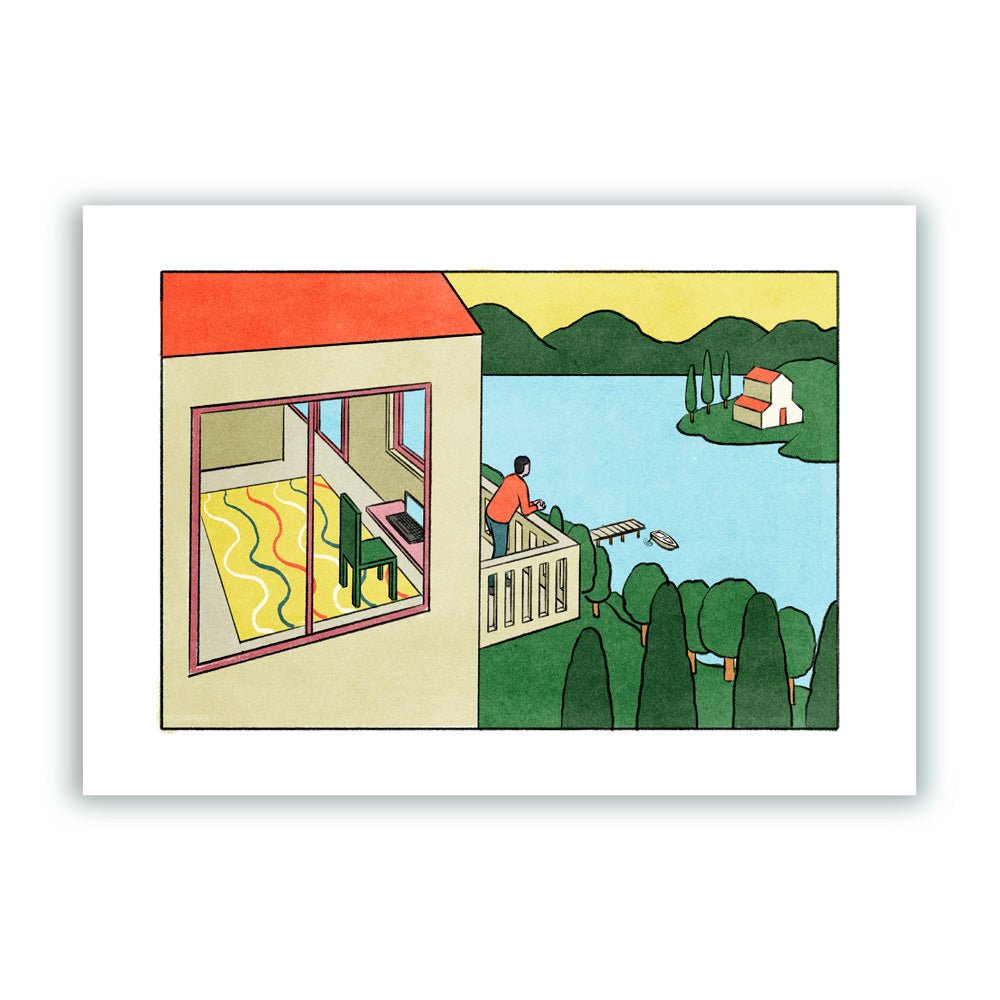 Intérieur avec vue A4 Giclée Print