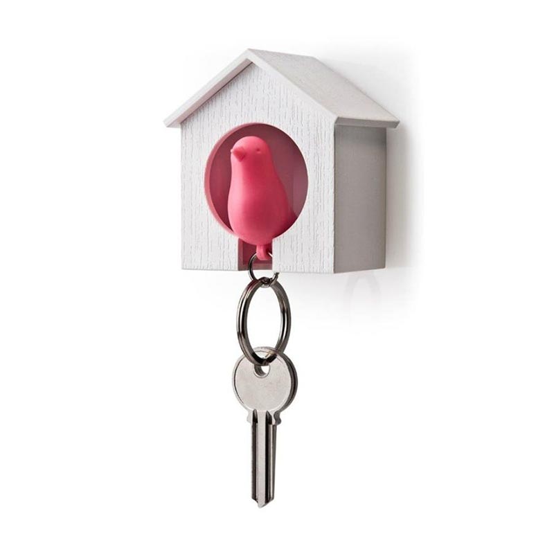 Sparrow Keyring White Pink