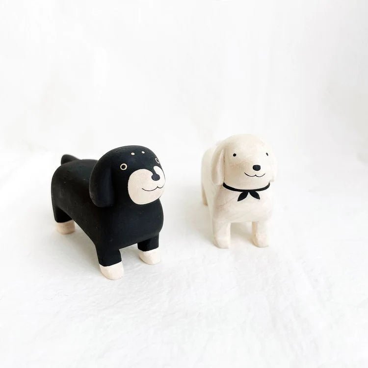 Animal en bois Pole Pole Teckel Blanc