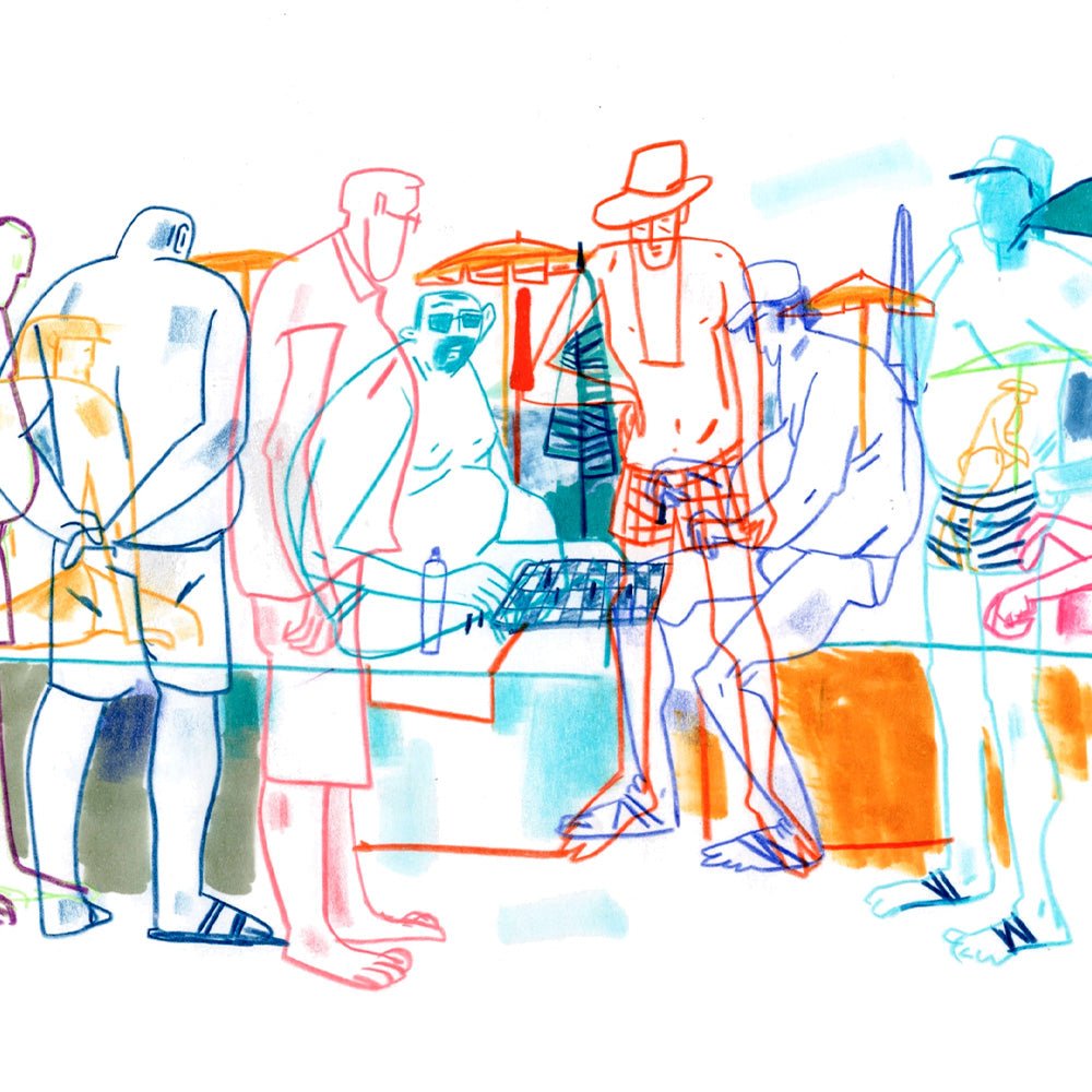 Chess Game On The Beach Giclée Print