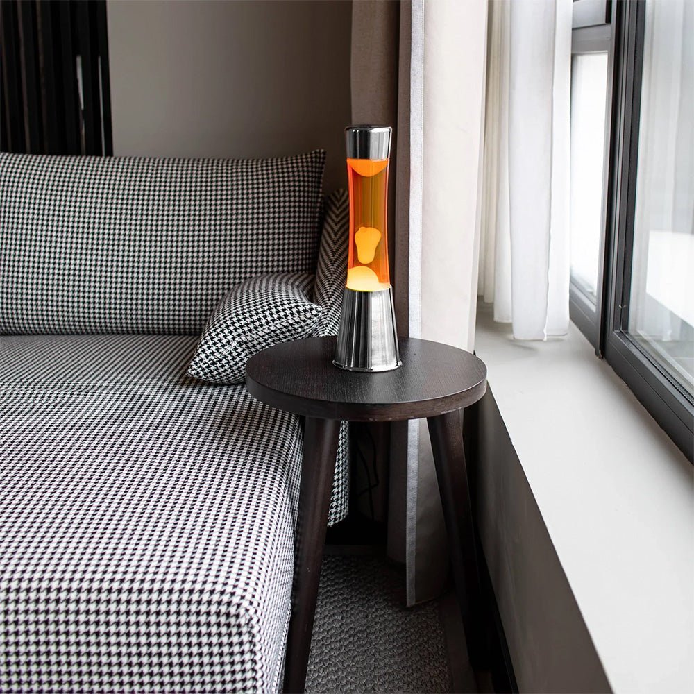 Lava Lamp with Chrome Base, Orange Liquid, and Orange Lava