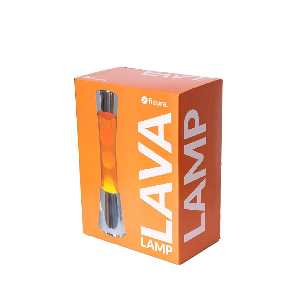 Lava Lamp with Chrome Base, Orange Liquid, and Orange Lava