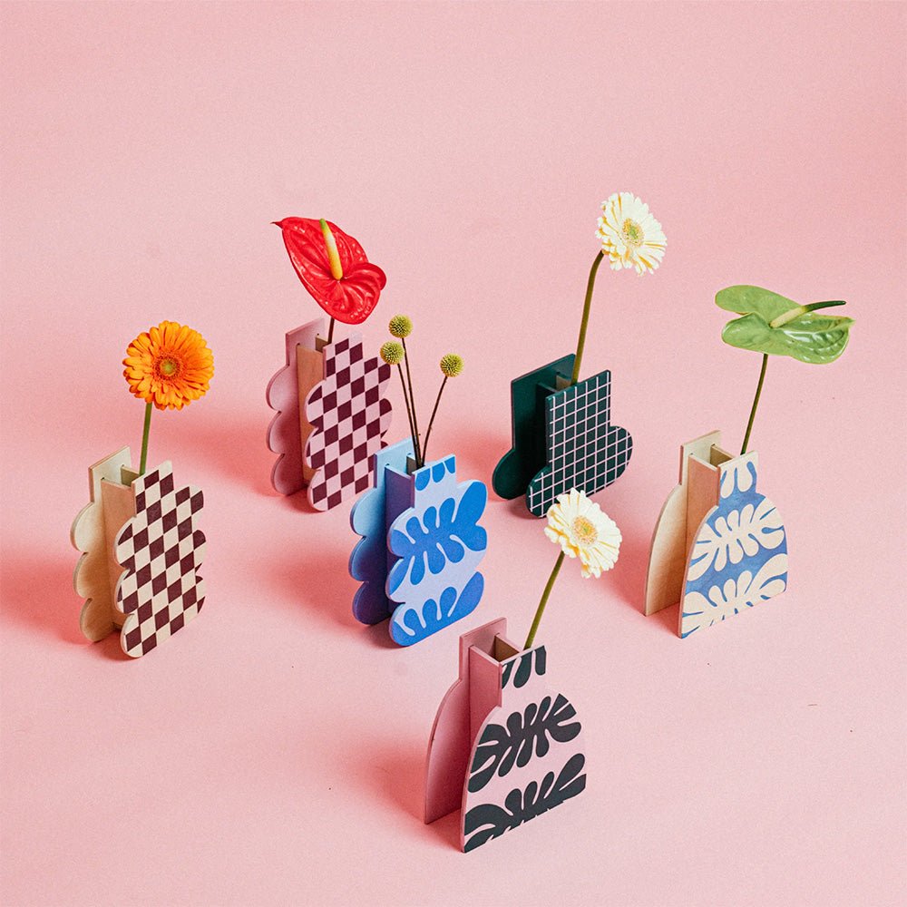 Jarrón de Madera Pink Check Mate