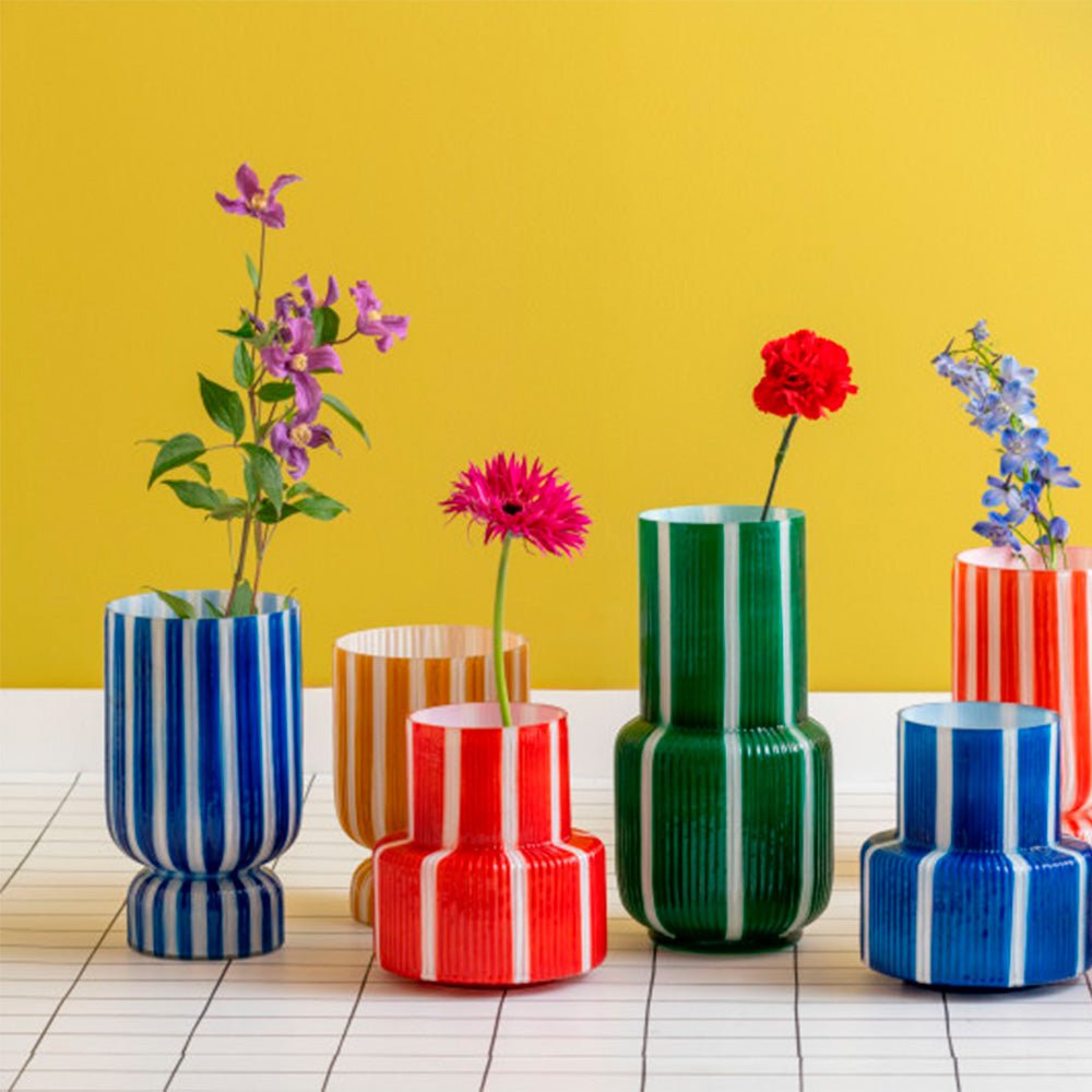 Vase Rayado Retro Large Cobalt Blue