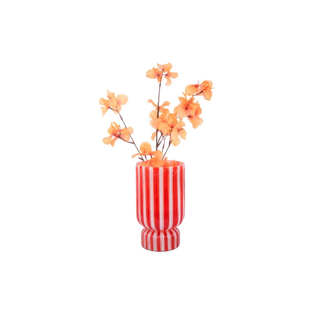Vase Rayado Retro Large Bright Scarlet Red