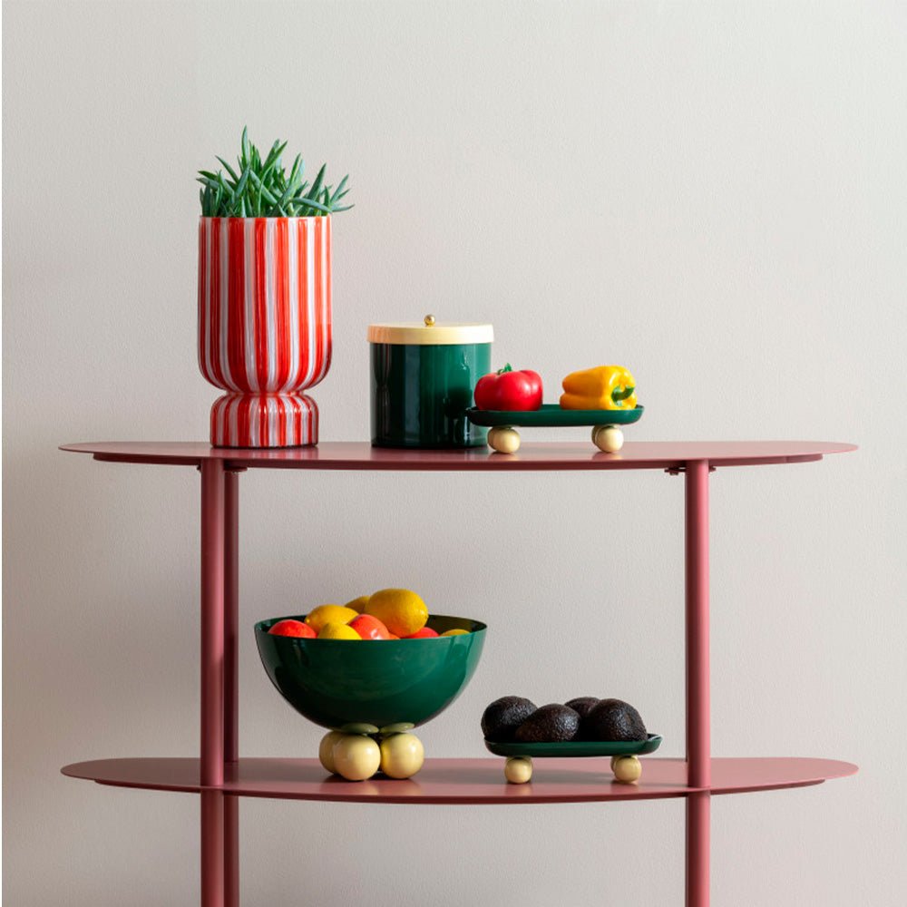 Vase Rayado Retro Large Bright Scarlet Red
