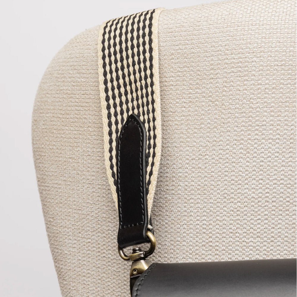 Bracelet en tissu à carreaux - Noir et blanc/Cuir noir classique