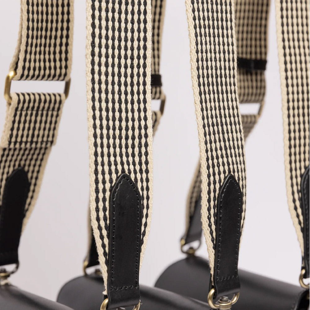 Bracelet en tissu à carreaux - Noir et blanc/Cuir noir classique