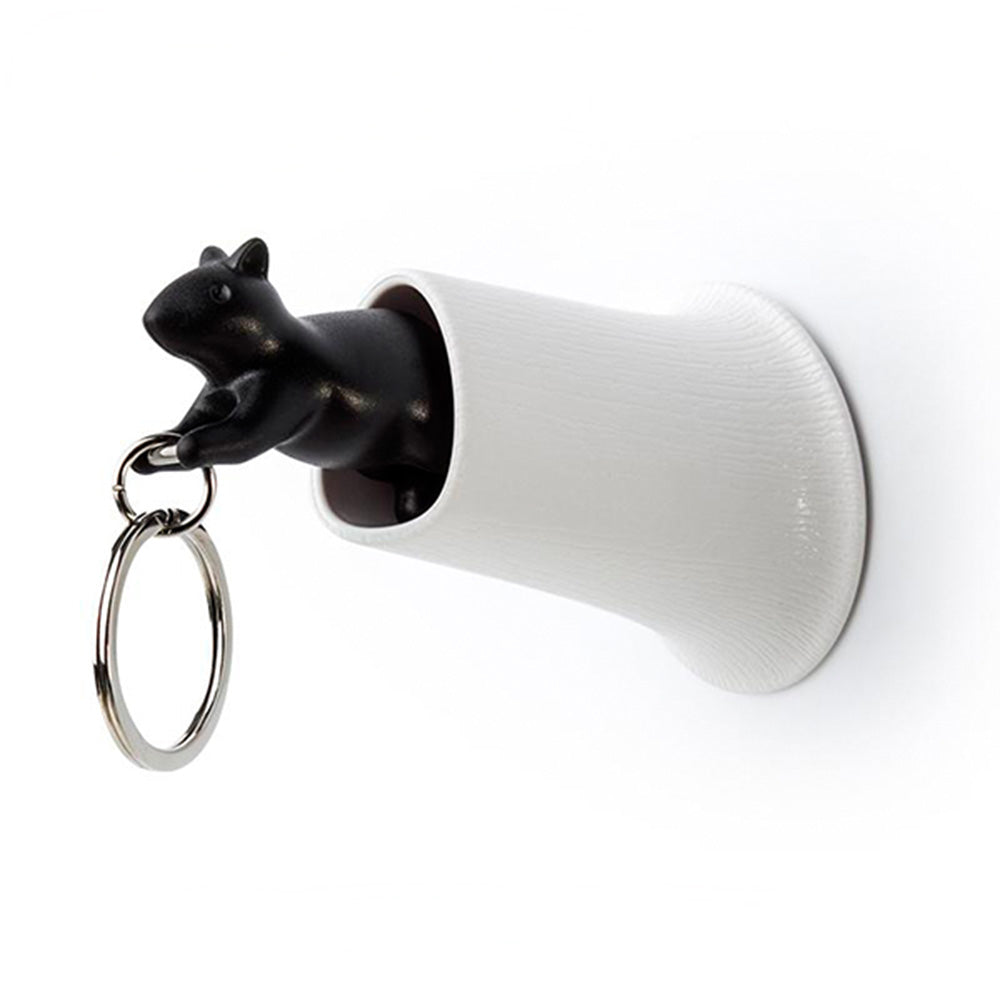 Squirrel Key Ring - White - Black