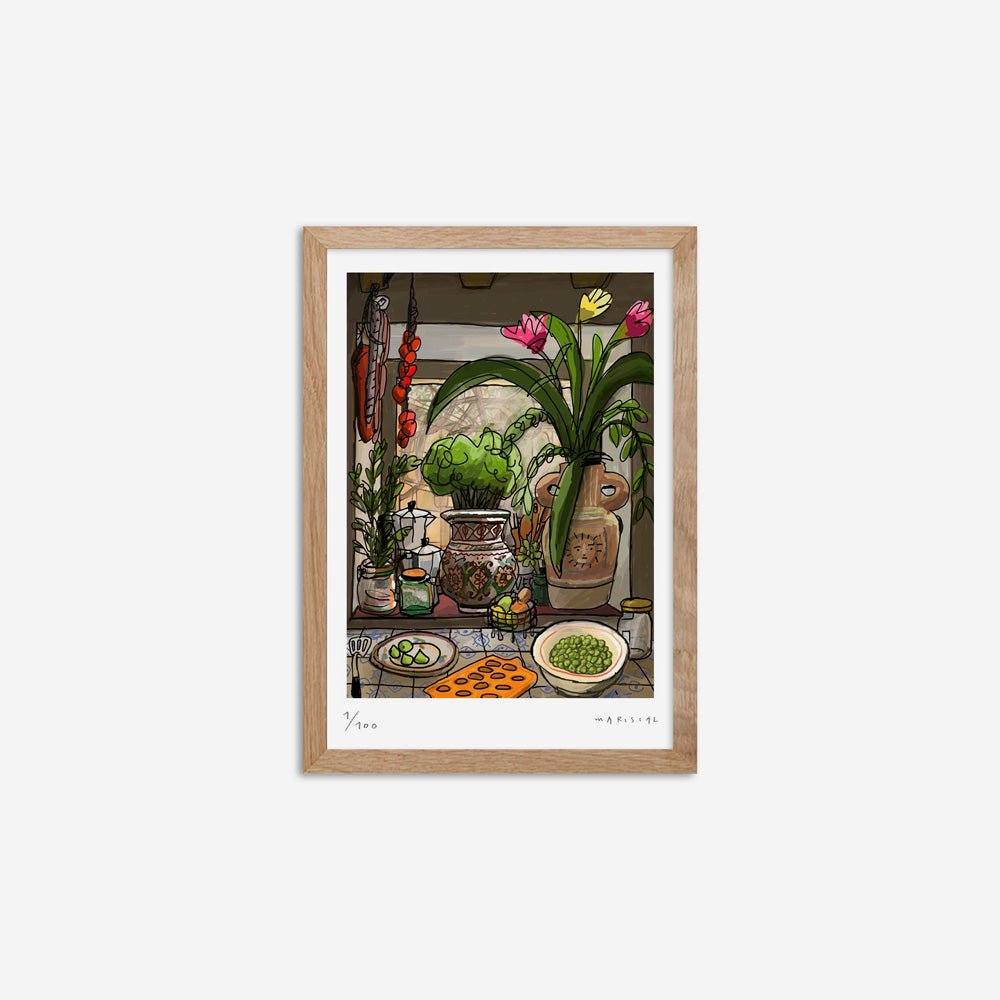 Fenêtre de cuisine avec fleurs Fine Art Print
