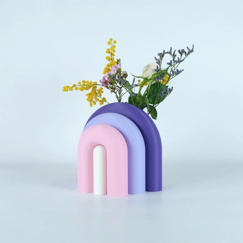 Arc Jarrón Sujetalibros Modular – Violeta, Rosado, Blanco