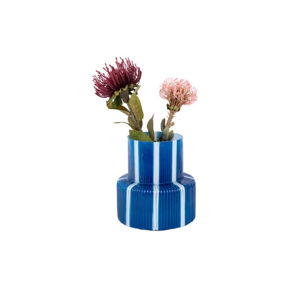 Vase Rayé Rétro Large Bleu Cobalt