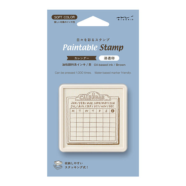 Tampon pré-encré calendrier Soft Color début lundi marron