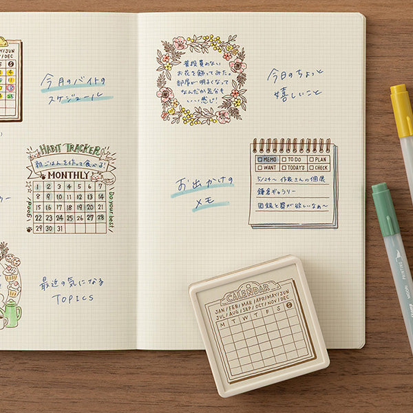 Tampon pré-encré calendrier Soft Color début lundi marron
