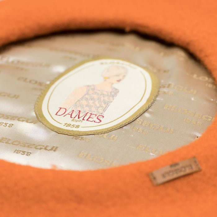 Béret en laine mérinos pour femme avec doublure orange 80